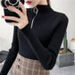 Fall/winter Core-spun Yarn Knitted Sweater Solid Color Zipper Slim Top Women