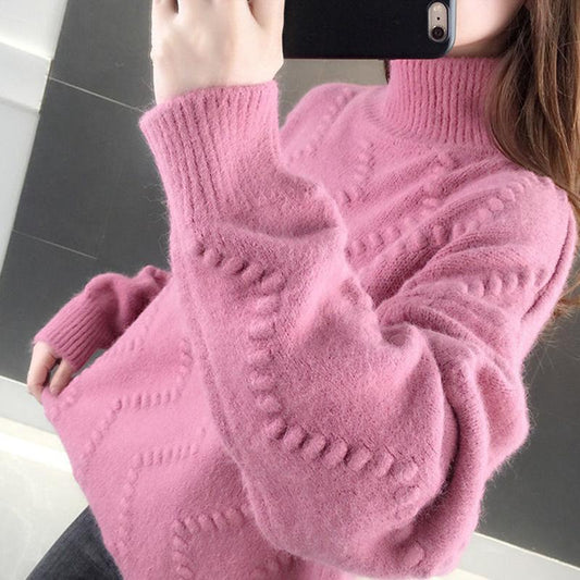 Autumn Winter Thick Sweater Women Knitted Ribbed Pullover Sweater Long Sleeve Turtleneck Jumper Soft Warm