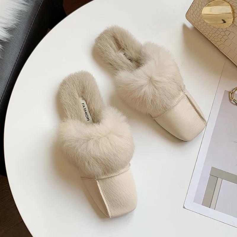 Artificial Plush Cotton Slippers Full Design Flat Shoes Warm Autumn and Winter Casual Shoes