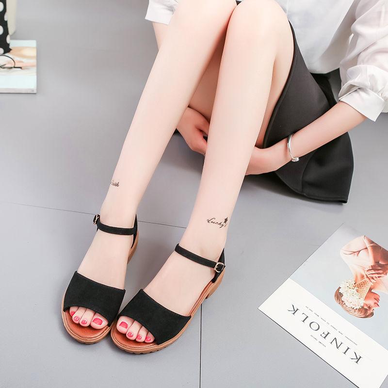 Simple Women's Spring Summer Open Toe Sandals Black Roman Shoes Heel Sandals Color Matching Flat Shoes