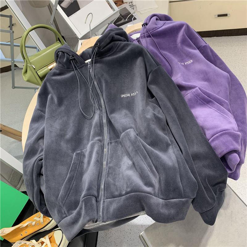 Women's Autumn and Winter Sweater Student Loose Plus Velvet Thick Casual Cardigan Korean Style Ins Jacket Casual Loose Top