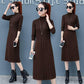 Elegant Half-high collar Split Midi Dress Women Knitted Sweater Dress Button Long Sleeve  Dress