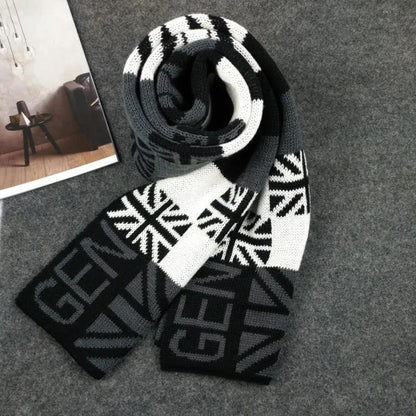 Men's Winter Scarf Snowflake Print Christmas Knitted Scarf Thicken Warm Double-sided Woolen Scarf