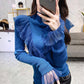 Pofulove Women Sexy Lace Ruffles Base Jumper Turtleneck Slim Knitwear Solid Color Bottoming Sweaters