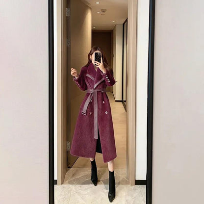 Jacket with Pu Big Lapel Design for Fall/winter Thick Fur Coat