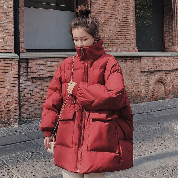 Winter Short Capless Stand-collar Down Padded Jacket Women Loose Bread Coat Stand-up Collar Loose Winter Thick Warm Cotton Jacket