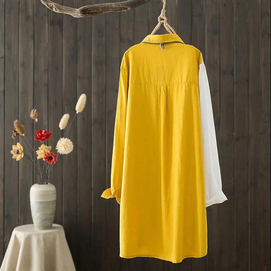 Ladies Cardigan Shirt Top Long-sleeved Loose-embroidered Cotton and Linen Literary Mid-length Shirt