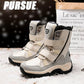 Warm Snow Boots Women Winter Plus Velvet Thick Leather Mid-tube Boots Waterproof Non-slip Outdoor Ski Cotton Shoes Cotton Boots
