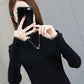 Autumn and Winter Korean Version of Warm Knit Sweater Slim Long-sleeved Solid Color Top Plus Velvet Thick Round Neck Sweater