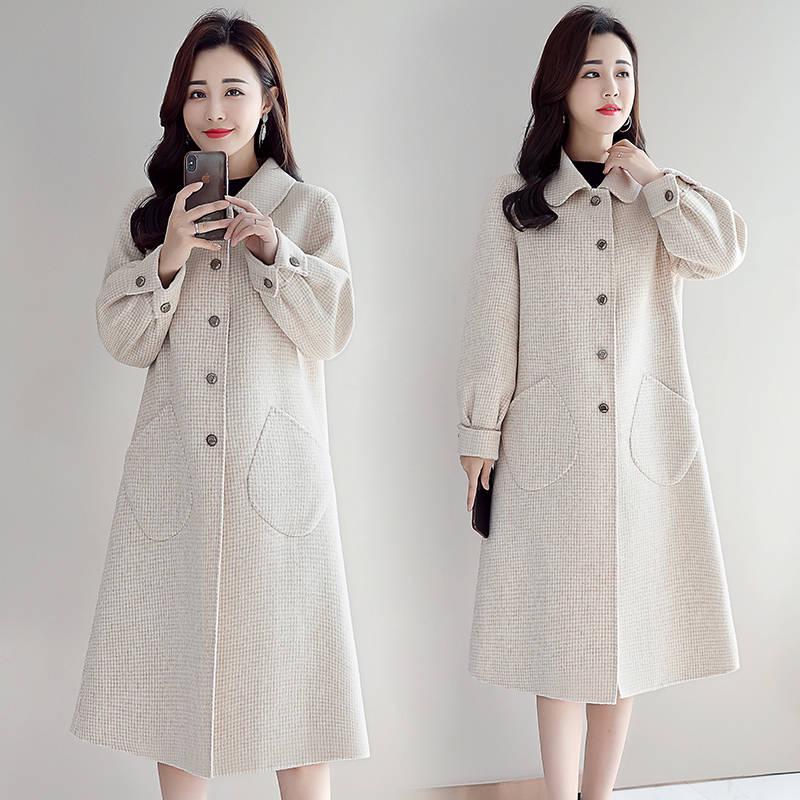 Winter Autumn Coat Women Wool Jacket Long Plaid Coats Blend Woolen Warm Outerwear Christmas Clothing