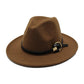 Fedoras Hats for Women Men Felt Metal belt Trilby Hats Wide Brim Adjustable Fedora Jazz Hat Cap