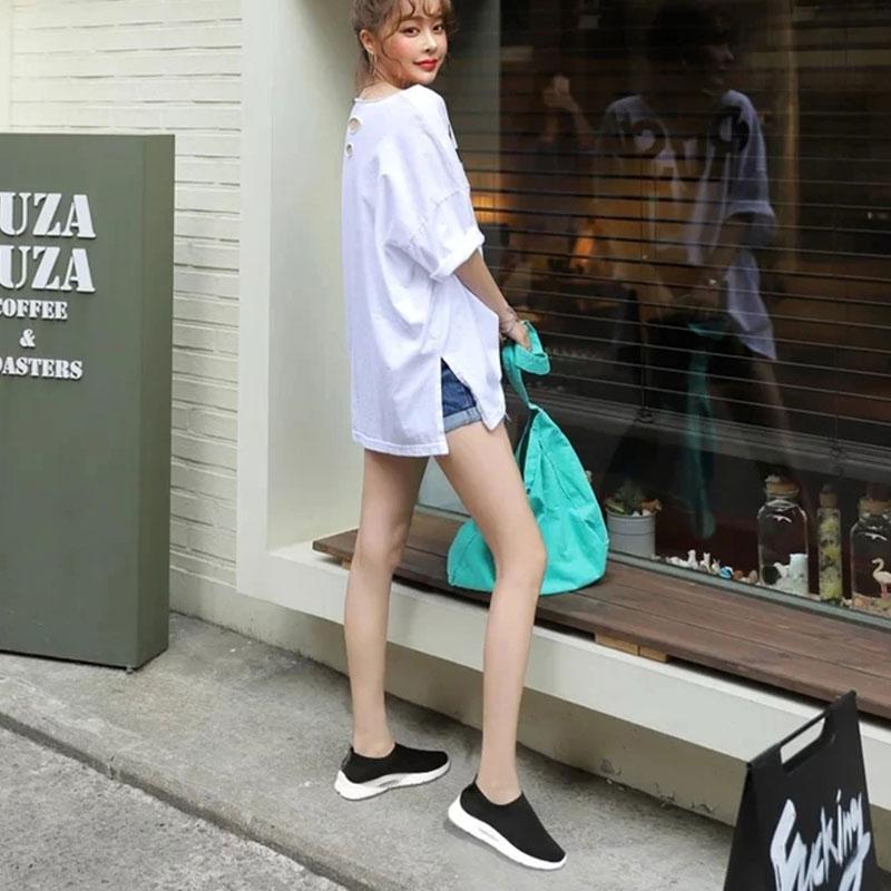 A Pedal Casual Women's Shoes Lazy Shoes Flying Woven Socks Shoes, Breathable Sneakers Women's Mother Shoes Breathable Net Shoes Coconut Shoes