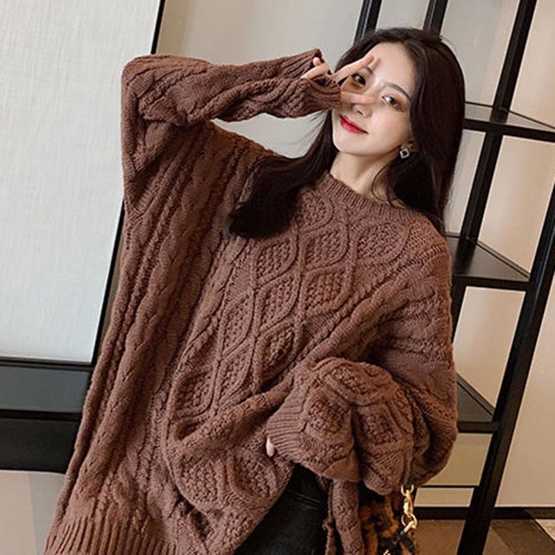 Autumn and Winter Loose Jacket Korean Fashion Casual Sweater Mid-length Round Neck Female Student Top
