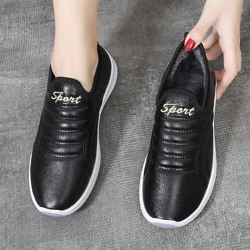 Cotton Shoes Women Winter Plus Suede Leather Waterproof Non-slip Leather Shoes Rubber Sole Pedal Warm Cotton Boots