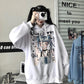 Punk Gothic Hoodies Black White Anime Printed Fashion Japanese Style Pullover Sweatshirts with Chain Girl Hip Hop Hipster Tops Fleece Thick Winter