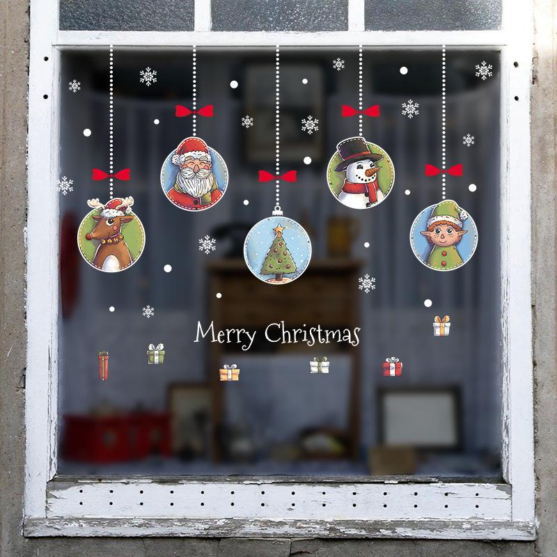Double-sided Christmas watercolor hanging window display store glass door wall stickers crystal