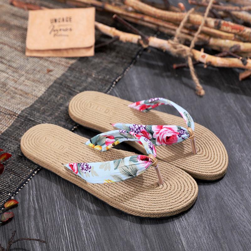Women Shoes Summer Bohemia Floral Beach Sandals Wedge Platform Thongs Slippers Flip Flops for Women Platform Slippers