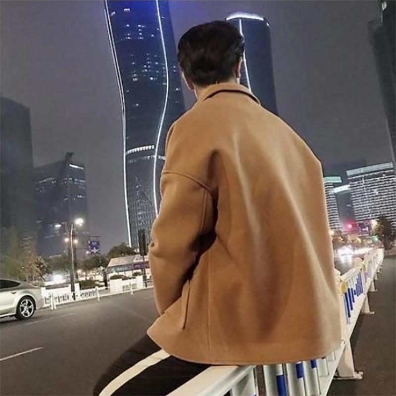 Woolen Jacket Men's Trendy Handsome Jacket Men's Jacket Autumn and Winter Plus Size Plus Cotton Windbreaker Men
