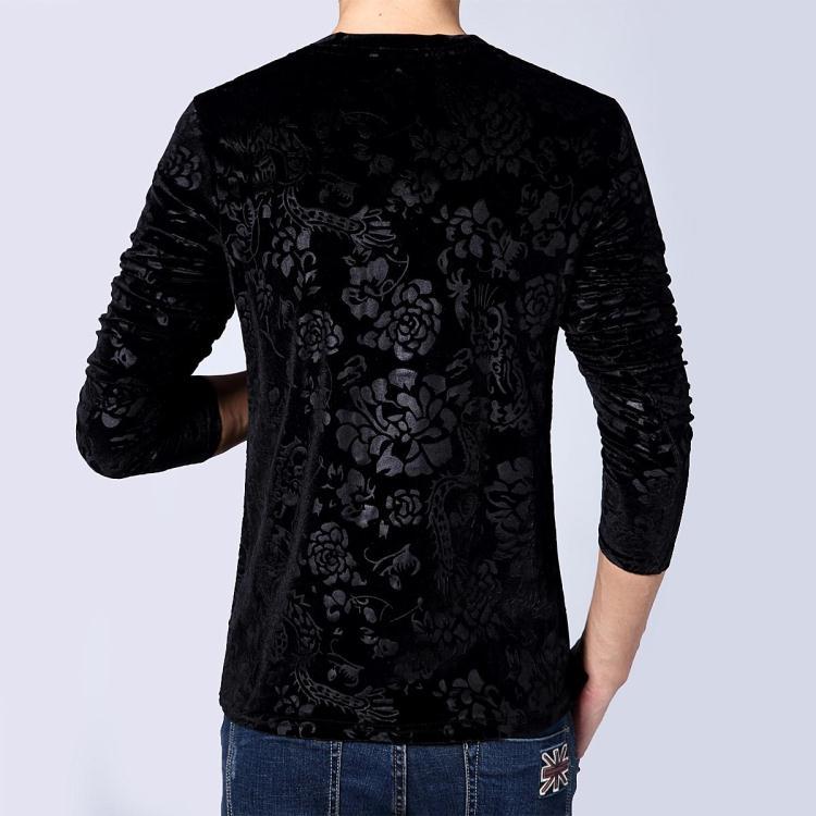 Men's Long-sleeved T-shirt V-neck Bottoming Shirt Gold Velvet Warm and Comfortable Slim Fit