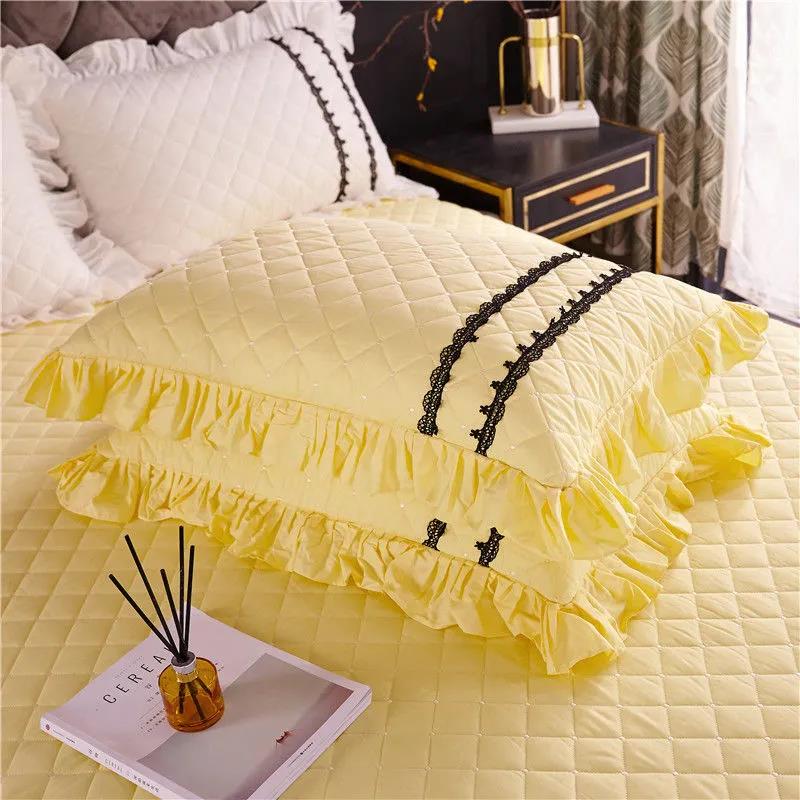Korean Version of Pure Cotton Lace Stitching Pillowcase Princess Style Lace Solid Color Pillowcase Pair Set