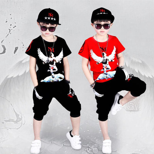 Boys Children's Clothing Summer Short-sleeved Breathable Casual Clothes Korean Version Pullover Two-piece Children's Suit