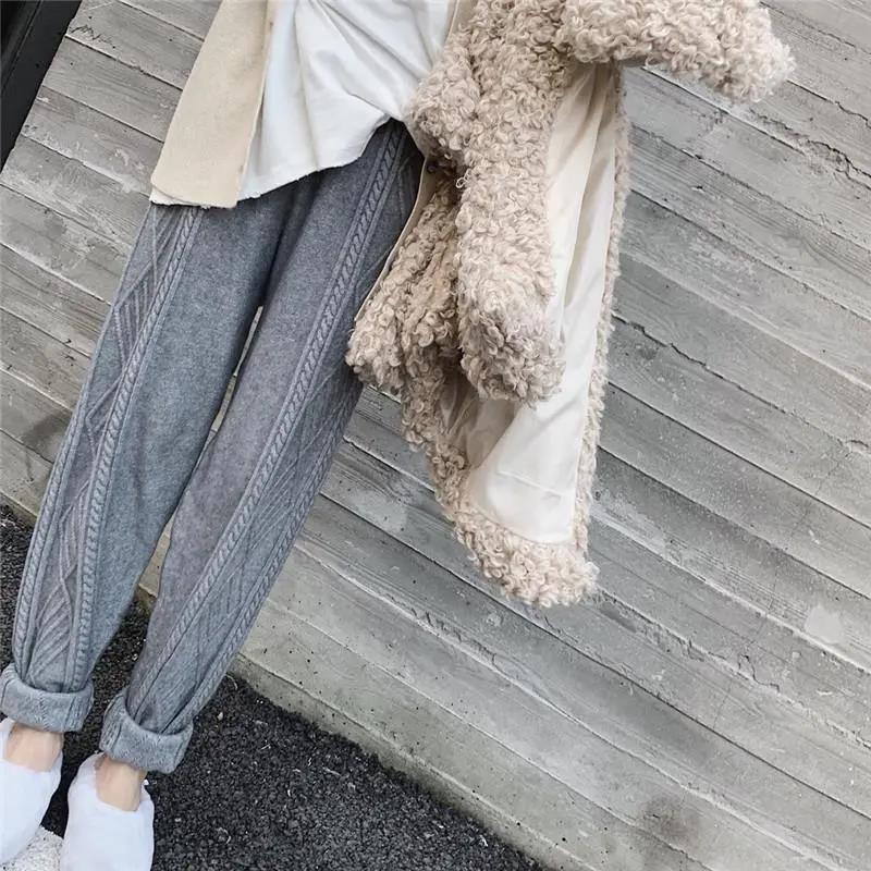 Knitted Harem Pants Autumn and Winter Models Korean Version of Wild Thick Loose Elastic Waist Thin Twist Radish Pants Woolen Pants Women
