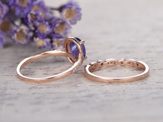 Haute Bijouterie Vintage Oval Purple Zircon Ring Charms Rose Gold Double-layer Rings Set  Women Proposal Ring