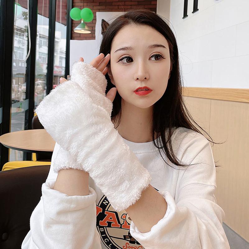 Winter Gloves Women Thick Plush Warm Gloves Long Arm Cover Fingerless Gloves