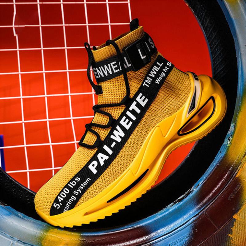 High-top Breathable Flying Woven Socks Spring and Autumn Thick-soled Martin Men's Shoes