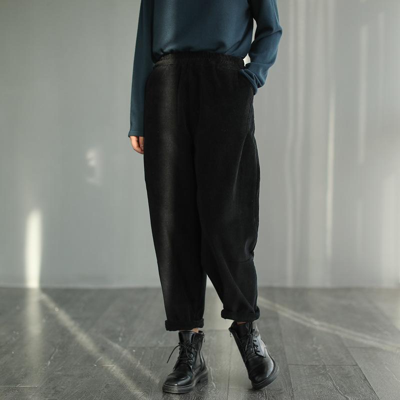 Casual Corduroy Harem Pants, Women's Tapered Pants, Elastic Waist Corduroy Pants, Womens Oversized Trousers, Women's Baggy Pants