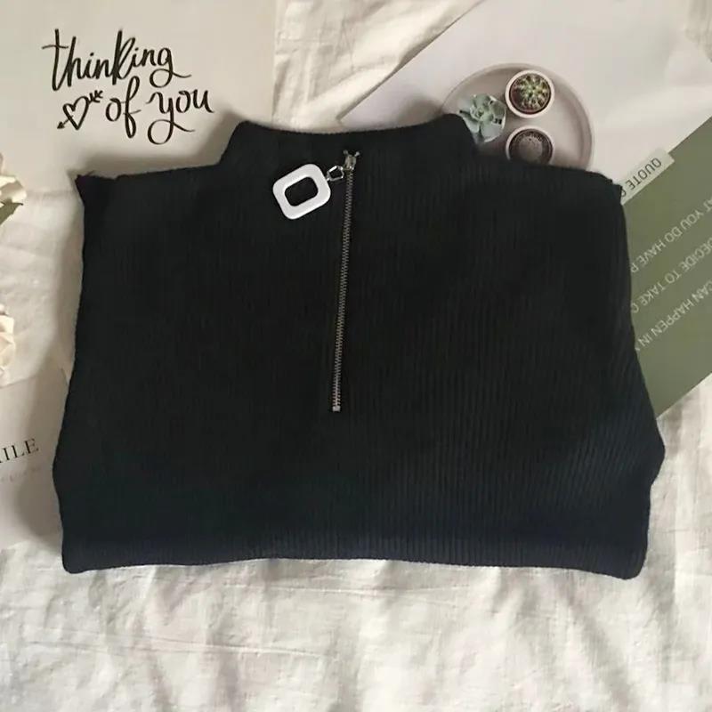 Half Turtleneck Knitted Bottoming Shirt Women's Inner Zipper Sweater Women's Western Style All-match Top Women's