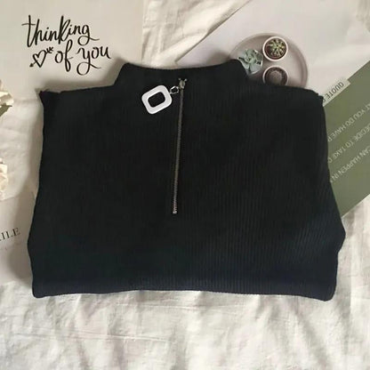 Half Turtleneck Knitted Bottoming Shirt Women's Inner Zipper Sweater Women's Western Style All-match Top Women's