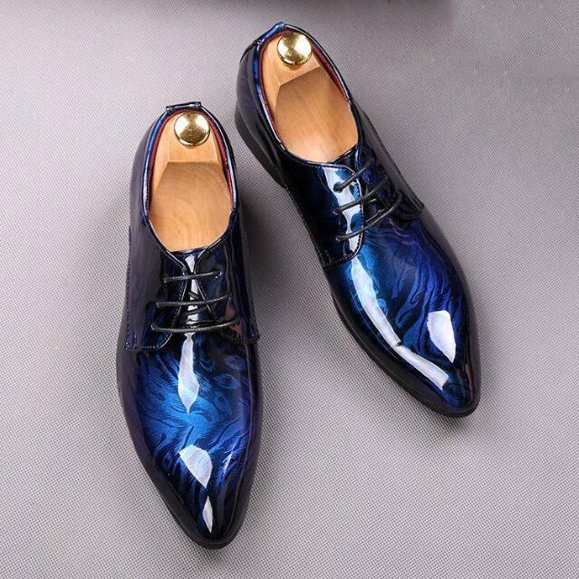 Men's Business Casual Shoes England Fashion Pointed Toe Shoes Leather 3D Patent Leather Men's Shoes