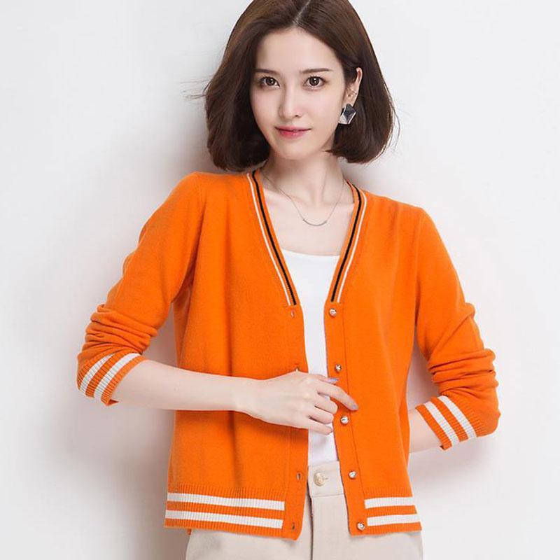 Spring and Autumn Short Cardigan Sweater Long Sleeve V-neck Top Fashion Knitted Women's Jacket