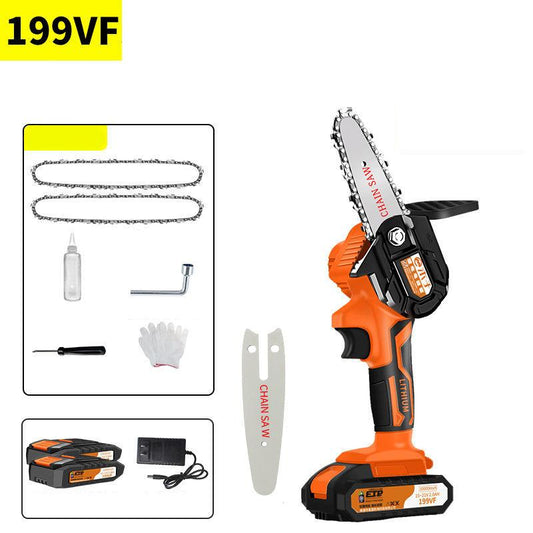 199VF Electric Chain Saw Set with Two Batteries 15cm Cordless Pruning Saw One-handed Logging Saw Garden Tools