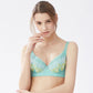 Women's Comfortable Embroidered Underwear Adjustable Bra for Big Breasts Sexy Lace Mesh Floral Gather Straps Brassiere Full Cup Pad Solid Underwear
