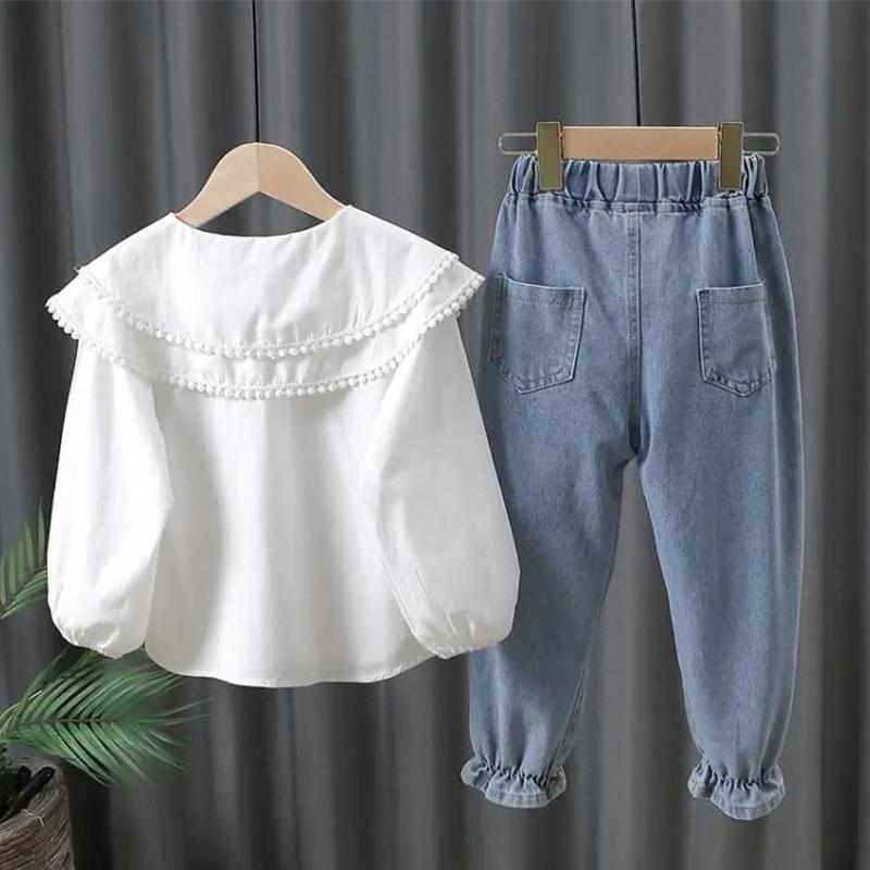 Girls' Suits Spring and Autumn Clothes Autumn Clothes Shirts Denim Long Pants Children's Clothes Big Children's Autumn