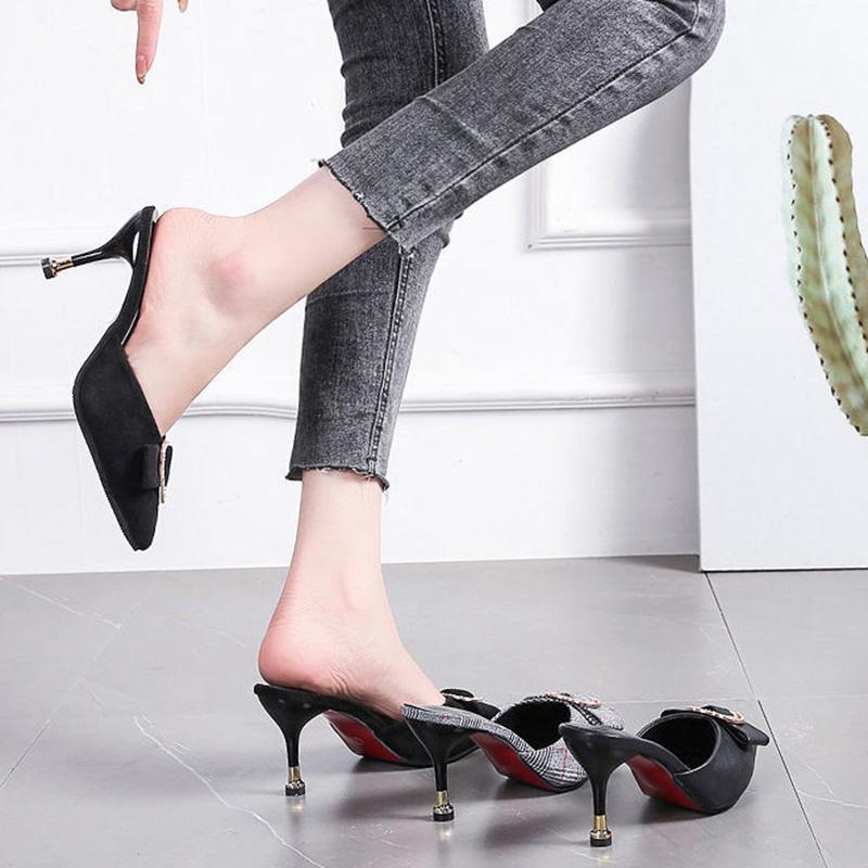 Women's Sandals and Slippers Foreign Style Half-support Shoes Half-slippers Women's Summer 8cm High Heels Half-toe Slippers