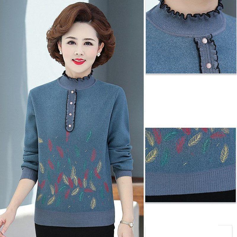 Autumn and Winter Thickened Velvet Sweater Knitted Long-sleeved Bottoming Shirt Middle-aged Pullover Casual Sweater