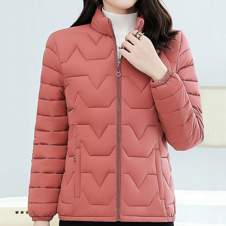 Women Winter Down-filled Coat Solid Color Slim Short Wadded Jacket Large Size Stand Collar Zipper Cotton Coats