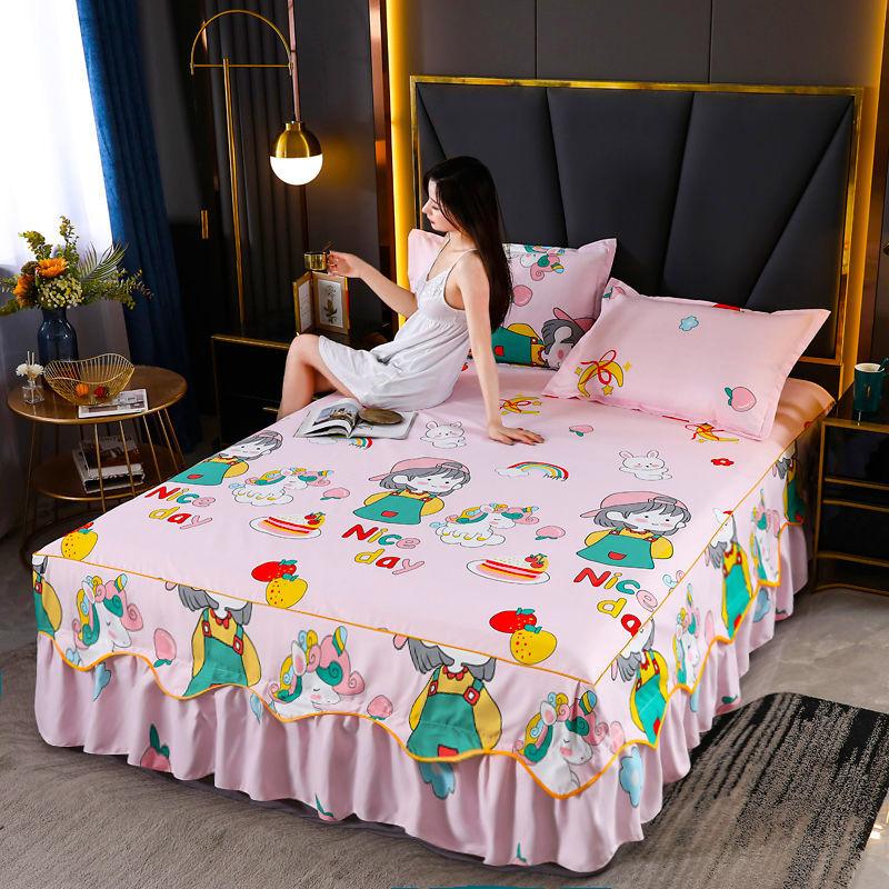 3pcs/set Cute Princess Style Sheets Korean Queen-size Bed Skirt Printed One-piece Sheets