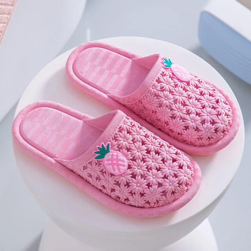 Women's Summer Indoor Bathroom Slippers Anti-Slip Home Slippers Solid Color Large Size Flat Baotou Slippers