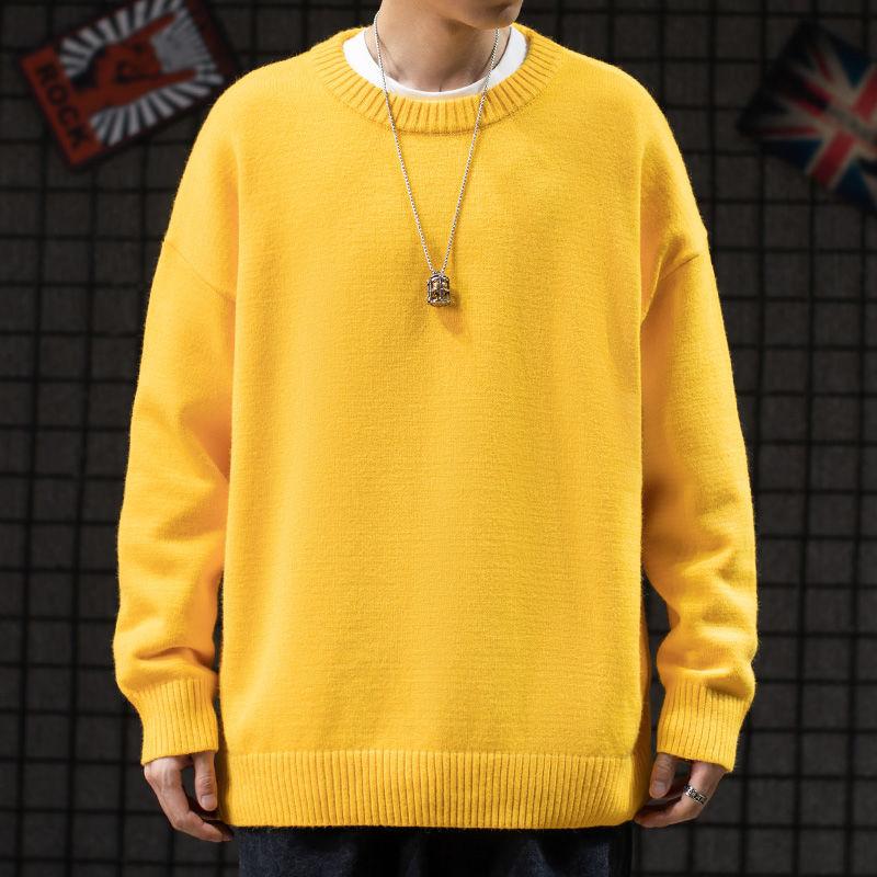 Autumn Winter Pullover Men's Clothing Leisure Knit Sweater Men's Solid Color Slim Sweater