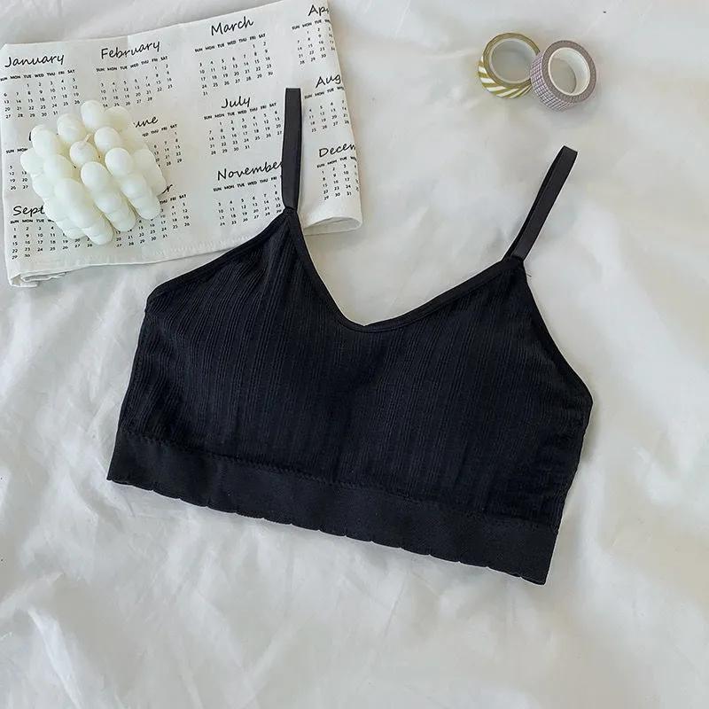 Ladies No Steel Ring Gathered Underwear Female Students Korean Version Camisole Tube Top with Chest Pad  Brassieres Breathable Comfortable Solid Bra
