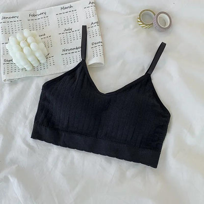 Ladies No Steel Ring Gathered Underwear Female Students Korean Version Camisole Tube Top with Chest Pad  Brassieres Breathable Comfortable Solid Bra