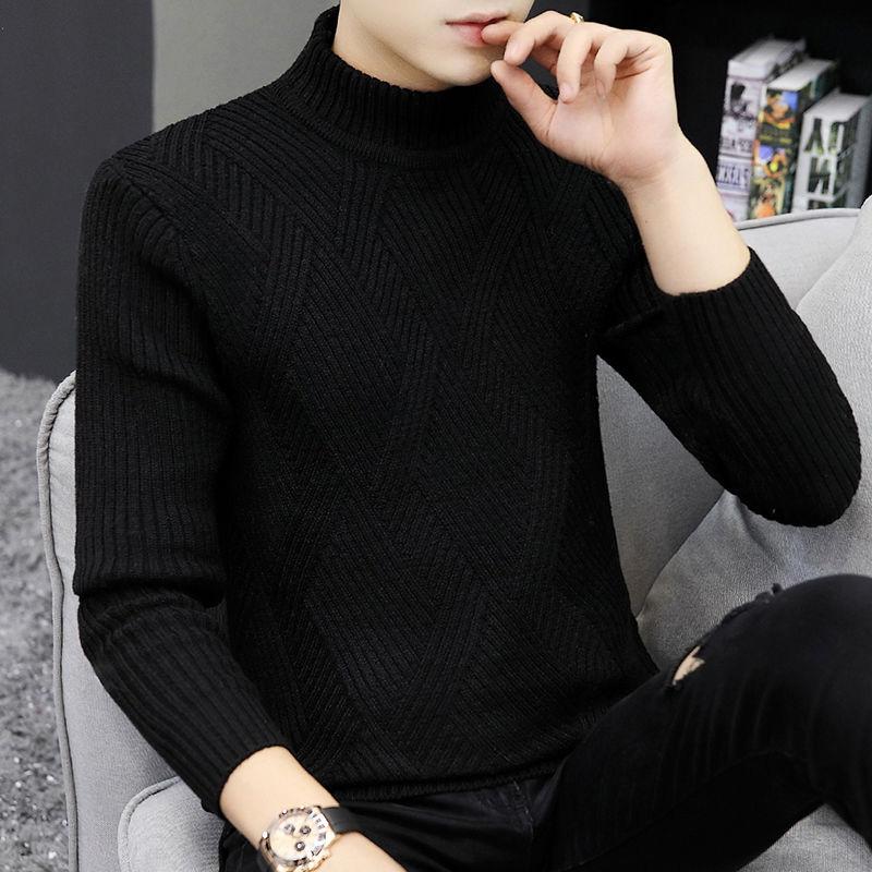 Autumn and Winter Diamond Plaid Men's Sweater Solid Color Low-neck Warm Top All-match Knitted Jacket