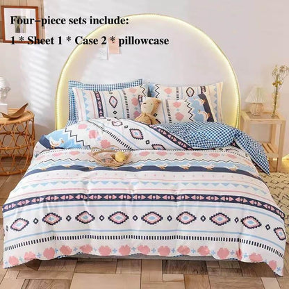 Cotton Bed Four-piece Print Corrugated Bed Single Pillowcase Is Set In Holder Bohemian Style Home Bedding