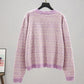 Cardigan Women's Autumn Plaid Long-sleeved V-neck Knit Sweater Coat Korean Style Loose Sweater Women