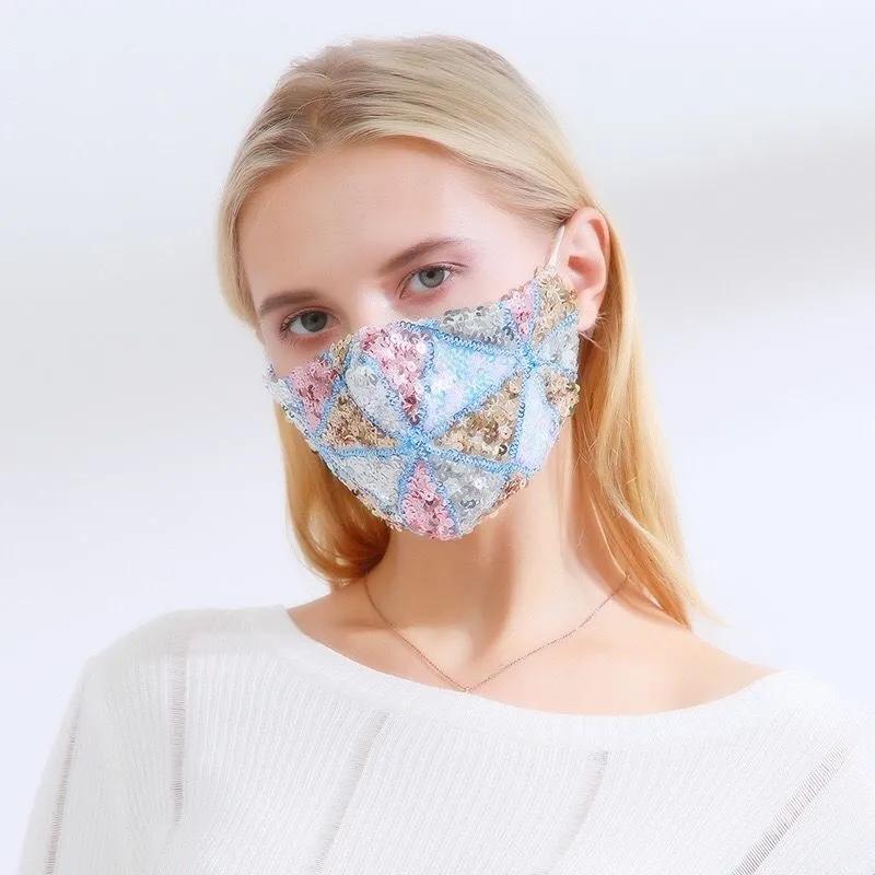 Women's Colorful Sequins Masks Breathable Dustproof Sunscreen Facial Mask Adjustable Ear-hook Multi-color Protective Masks Face Nose Coverage Masks