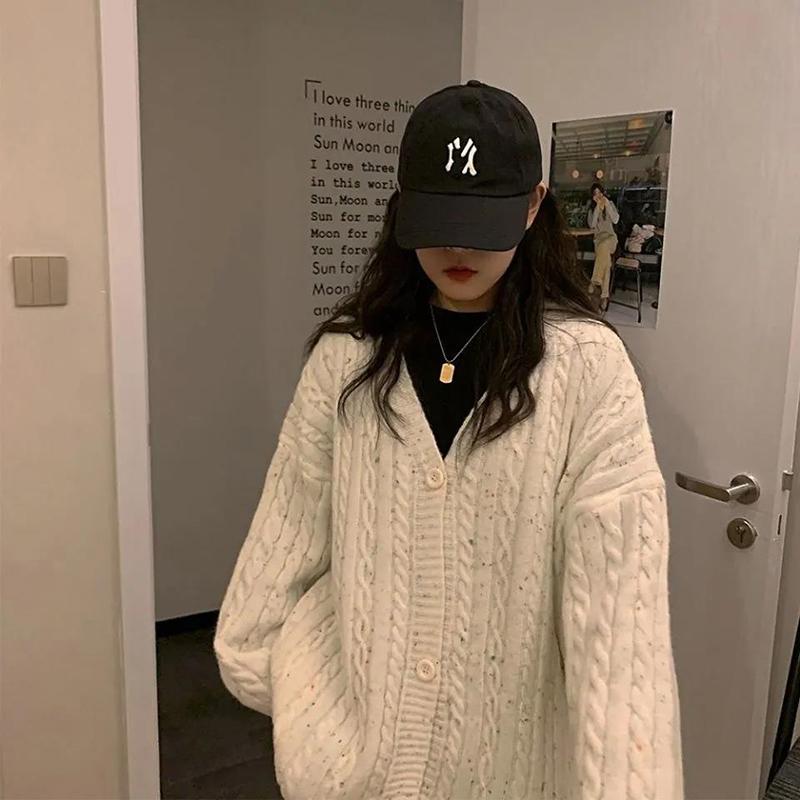 Autumn and Winter Women's Outer Wear Warm Sweater Casual Loose Thick Retro All-match Korean Twist Knitted Cardigan